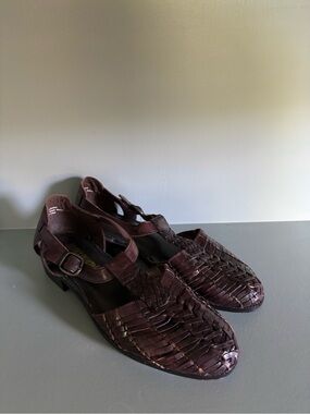 The Leather Collection Woven Mary Jane Leather Dark Brown Huaraches - Sz 9